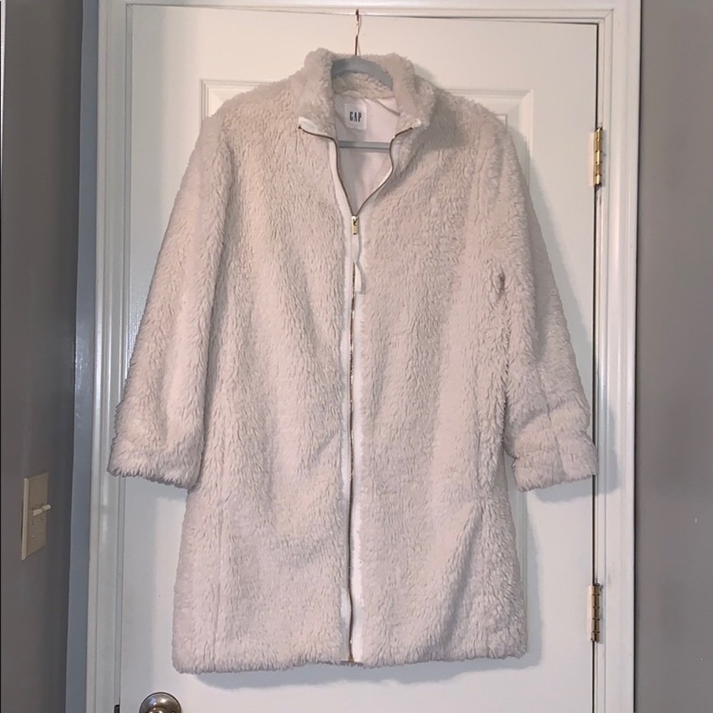 Furry white pea coat length Gap jacket size small
